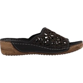 Resim Napa Shoes Rahat Kalıp Lazer Detaylı Hakiki Deri Kadın Dolgu Topuk Terlik NAPA-226L 