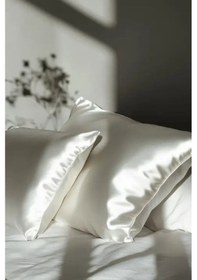 Resim 2 Li İpek Dokulu Saten Yastık Kılıfı 50x70 - Beyaz - Mikrosaten, Saç Ve Cilt Dostu Renkli 