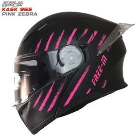 Resim Free-M 965 PINK ZEBRA MAT SİYAH-PEMBE ÇENE AÇILIR KASK 