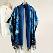 Resim Şık Yağlı Boya Serisi Yıldızlı Gece Eşarbı - Günlük Gezintiler için Kadın Polyester Polar Eşarp 