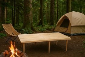 Resim pratikoutdoor Katlanır Kamp, Piknik ve Bahçe Masası 70x120 cm - Ham Naturel Renk 