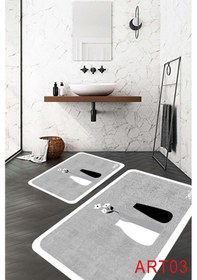 Resim Eco Concept Banyo Paspası, Kaymaz Taban, Çiçek Desenli, Klozet Ta Gri - Beyaz 