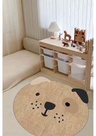 Resim Dijital Kaymaz Yıkanabilir Jüt Görünümlü Sevimli Köpek Modern Çocuk Halısı Çocuk Odası Halısı DC-9115 Jüt Rengi Çok Renkli 