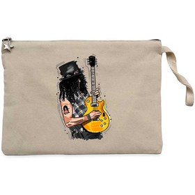 Resim Slash Guitar Cartoon Krem Clutch Astarlı Cüzdan / El Çantası - Krem 