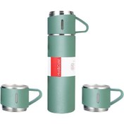 Resim Lemestar 500ml 304 Paslanmaz Çelik Isı Saklama Termos Seti, 3 Bardaklı, Dışarıda, Araçta Kullanıma Uygun, Isı Ve Soğuk Saklama, Dayanıklı, Ter Saçmayan Siyah 