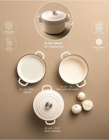 Resim Emsan Fortino Cast 4 Parça Demir Döküm Tencere Seti - Cream Krem 