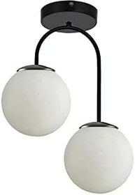 Resim Fer Avize Janin Modern Plafonyer Siyah Renk Gövde Beyaz Cam Salon - Mutfak - Yatak Odası 2 li Avize 