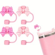 Resim 12/4/2 adet Pembe Fiyonklu Silikon Pipet Kapakları, Yeniden Kullanılabilir 1.02cm İçme Pipeti Uçları, Sevimli Taşınabilir Pipet Koruyucuları, Temizlemesi Kolay, Bardak Aksesuarı Dekoru 