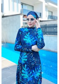 Resim Remsa Mayo Likralı Tam Kapalı Tesettür Mayo R056 Tropikal Lacivert 