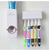 Resim Paras Ticaret Beyaz Otomatik Diş Macunu Sıkacağı ve 5 Adet Kapasiteli Diş Fırçası Tutacağı Diş Fırçalığı 