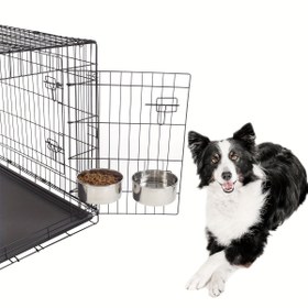Resim Köpekler için Paslanmaz Çelik Asılı Evcil Hayvan Kaseleri, Dayanıklı Kafes Mama ve Su Besleme Seti, Kolay Montaj - Evcil Hayvanın Boyun ve Sırtındaki Gerginliği Azaltır, Büyük Irklar için İdeal 