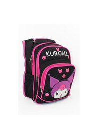 Resim 3 Gözlü Tüylü Kuromi İlkokul Çantası + Beslenme + Suluk - Kuromi İlkokul Kız Çantası Mini Kafalı Siyah 