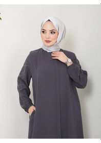 Resim Kol Taş Detaylı Ferace Gri 