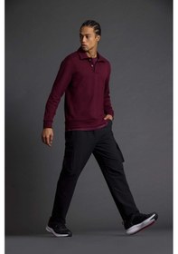 Resim Defacto Standart Fit Polo Yaka Modal Sporcu Sweatshirt G3596ax25wnbr34 Bordo-br34 