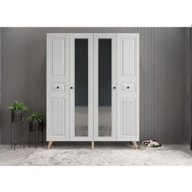 Resim Nossa Membran 4 Kapaklı Portmanto Montaj Dahil Meşe Beyaz 160 Cm 