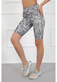 Resim Aurafit 4025-96 Dijital Baskılı Toparlayıcı Yüksek Bel Şort Tayt 