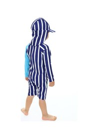 Resim Lolliboomkids Yeni Sezon Renk Bloklu Güneş Koruma Şapka Dahil Uzun Kol Sırt Fermuarlı Hassas Ten Mayo Mavi 