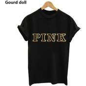 Resim Qianyi Harajuku Moda Pembe Mektup Baskılı Kawaii Rahat O-neck Kadın T-shirtblack 