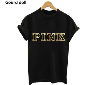Resim Qianyi Harajuku Moda Pembe Mektup Baskılı Kawaii Rahat O-neck Kadın T-shirtblack 