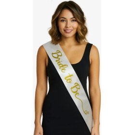 Resim Beyaz Saten Üzerine El Yazısı Italik Altın Bride To Be Kuşağı 10 cm Genişlik 