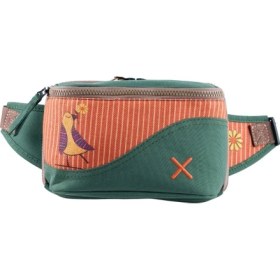 Resim Yeşil Kuş Desenli Kanvas Unisex Göğüs ve Bel Çantası 