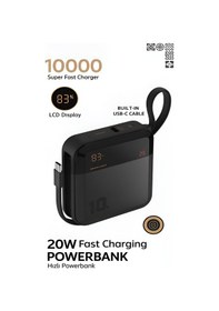 Resim 10000mah Dijital Göstergeli Type-c Kablolu/girişli 20w Hızlı Şarjlı Powerbank - Siyah siyah 