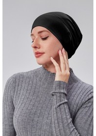 Resim Sonbaharmoda Kadın Tesettür Hazır Pratik Geçmeli Bone Lastikli Kaymaz Siyah 