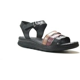 Resim Onlo Ayakkabı 221 Hakiki Deri Siyah Anatomik Kadın Sandalet Siyah 