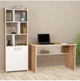 Resim Kalenderdekor1 Kalender Dekor Ellen Mayra 120 Cm Çalışma Masası Takımı A.Ç.B Beyaz - Meşe 