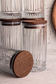 Resim Mira 6'lı Ahşap Vakumlu Kapaklı Cam Saklama Kabı 450 Ml 6 Adet Ahşap 