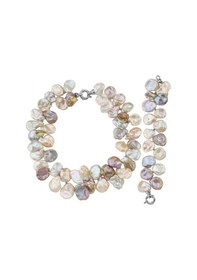 Resim Kadın Barok İncili Multicolor Yaprak Kolye Bileklik İkili Set Gümüş 