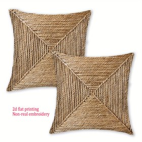Resim 2 adet Boho Chic 2D Düz Dokuma Yastık Kılıfı, Gerçek Örgü Tasarımı Yok, Bej ve Kahverengi Geometrik Desen, Fermuarlı Polyester Yastık Kılıfları, 30.48x50.8cm/40.64x40.64cm/45.72x45.72cm - Kanepe, Koltuk, Oturma Odası veya Dış Mekan Dekorasyonu için Mükemmel, Dekoratif Yastıklar 