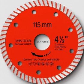 Resim 115 mm 4.5 Inç Turbo Elmas Testere Turbo Kesim Kesici Çapaksız Hassas Seramik Mermer Granit Diski 