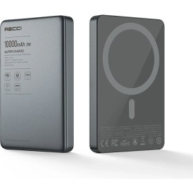 Resim Recci RP35 PD 20W Led Göstergeli Hızlı Şarj Özellikli Wireless Powerbank 15W 10000mAh Gri 