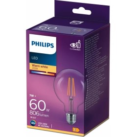 Resim Philips 60W Filament Globe Ampul G93 Sarı Işık 2700K 6 Adet 
