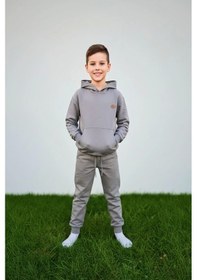 Resim Kapüşonlu Ve Kanguru Cepli Gri Renk Erkek Çocuk Eşofman Takım Gri 