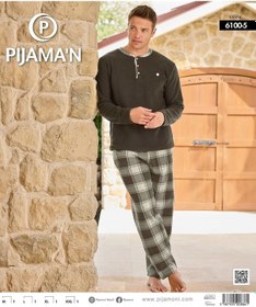 Resim Pijamoni Erkek Düğme Yaka Kışlık Polar Pijama Takımı 6100/5 - 1 Adet Haki 
