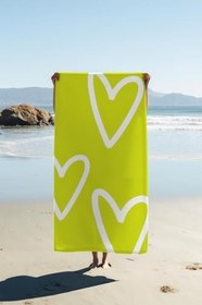 Resim Dijital Baskı Plaj Deniz Havlusu Kalpli Desen Peştamal HVL0195 