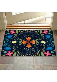 Resim Dijital Baskılı Hoş Geldiniz Yazılır Desenli Dekoratif Dış Kapı Önü Ve Iç Mekan Paspası Yıkanabilir Lacivert 