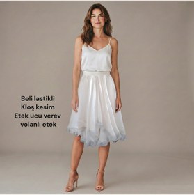 Resim SADECE SEN DE Tasarım kloş etek/beli lastikli/organze kumaş/volanlı/veren kesim 