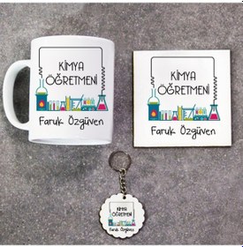 Resim Kimya Öğretmeni Hediye Seti Kupa Bardak+Altlık+Anahtarlık 