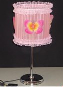 Resim Pembe Kelebekli Kız Çocuk Odası Abajur Pembe 