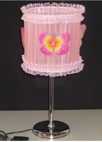 Resim Pembe Kelebekli Kız Çocuk Odası Abajur Pembe 