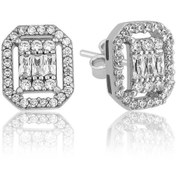 Resim Gümüş Beyaz Baget Taşlı Çivili Kadın Küpe Gumush