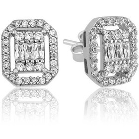 Resim Gümüş Beyaz Baget Taşlı Çivili Kadın Küpe 