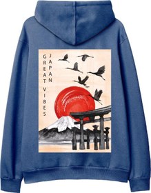 Resim Japan Sırt Baskılı Hoodie-Royal Mavi 