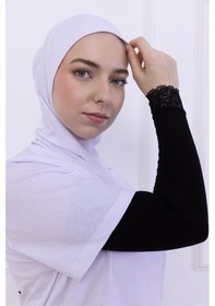 Resim Loggia Dantel Detaylı Likralı Kolluk Siyah - Kadın Tesettür Düz Namaz Kolluğu 1 Çift 40cm Viskon Hijab Siyah 