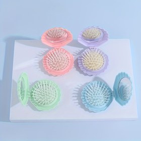 Resim Ayna Tasarımı ile Katlanabilir Seyahat Tarak Seti - Kadınlar için Taşınabilir Mini Saç Fırçası Kombinasyonu, Kompakt Makyaj Aynası ve Masaj Tarak Hediyesi, Sevimli Depolama Stili 