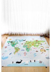 Resim Oyun Mati / Halisi 160x200 cm Dünya Haritası Mavi 