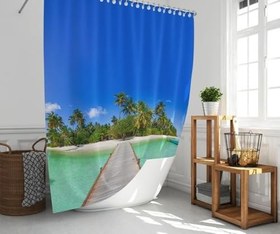 Resim Banyo Perdesi 1x180x200 Tek Kanat Duş Perdesi Halka Hediyeli Duşakabin Perdesi Happiness 